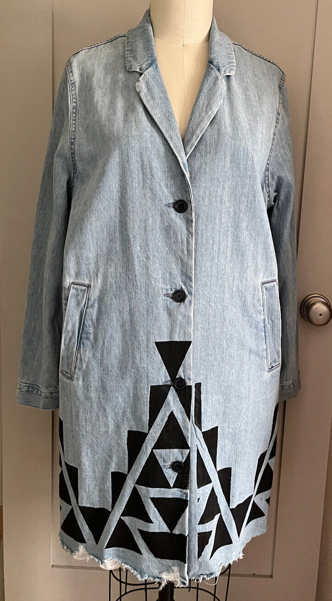 Painted Denim Long Jacket Native Artist Naranjo Art to Wear XL Santa Fe View 3