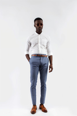 Hellblaue Herrenhose Birdseye Slim Fit