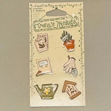 NEW on Card 1997 Trena's Trinkets Buttons Ceramic - 6 Garden Elements, Realistic