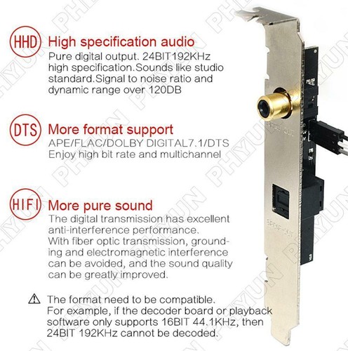 24BIT 192KHz Coaxial Digital Sound Card Baffle DAC DTS Decoder For Motherboard - 第 6/10 張圖片