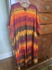 Ashro Caftan Kaftan Dress Lounger Cover Up Art-To-Wear Free Size Colorful
