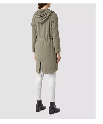 Women's AllSaints All Saints Pelya Fishtail Parka Coat Jacket Khaki Green 12 - Picture 11 of 13