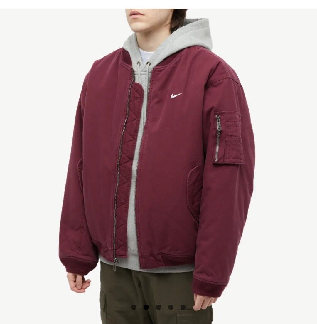 Nike Life Flight Jacket Maroon Bomber Canvas Woven Therma Nike Life Flight Jacket Maroon Bomber Canvas Woven Therma