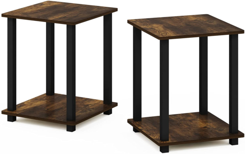 Simplistic Set of 2 End Table, 2-Pack, Amber Pine/Black - 第 1/6 張圖片