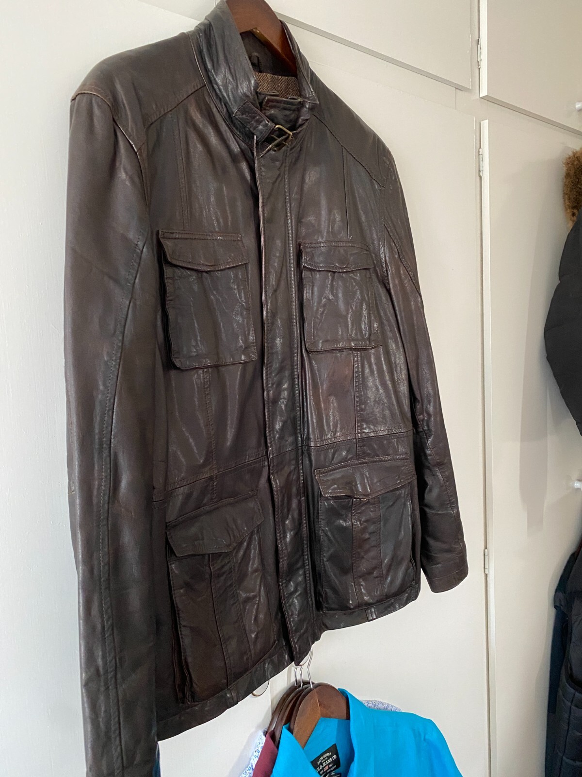 John Lewis Men's Leather Jacket / Coat Brown Large eBay