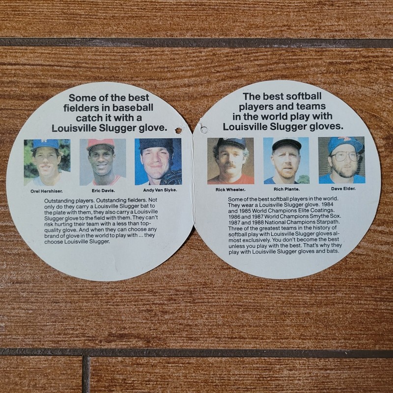 1984 Louisville Slugger Glove Tag-OREL HERSHISER, ERIC DAVIS, ANDY VAN SLYKE-EX+
