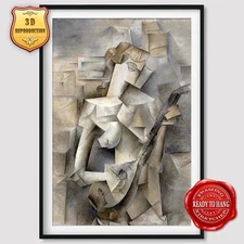 Pablo Picasso Girl with a Mandolin 3D Effects Texture Gel Handmade Ready to hang