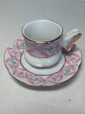Vtg Collection Miniature Cup Saucer Pink Flower Butterfly China 13
