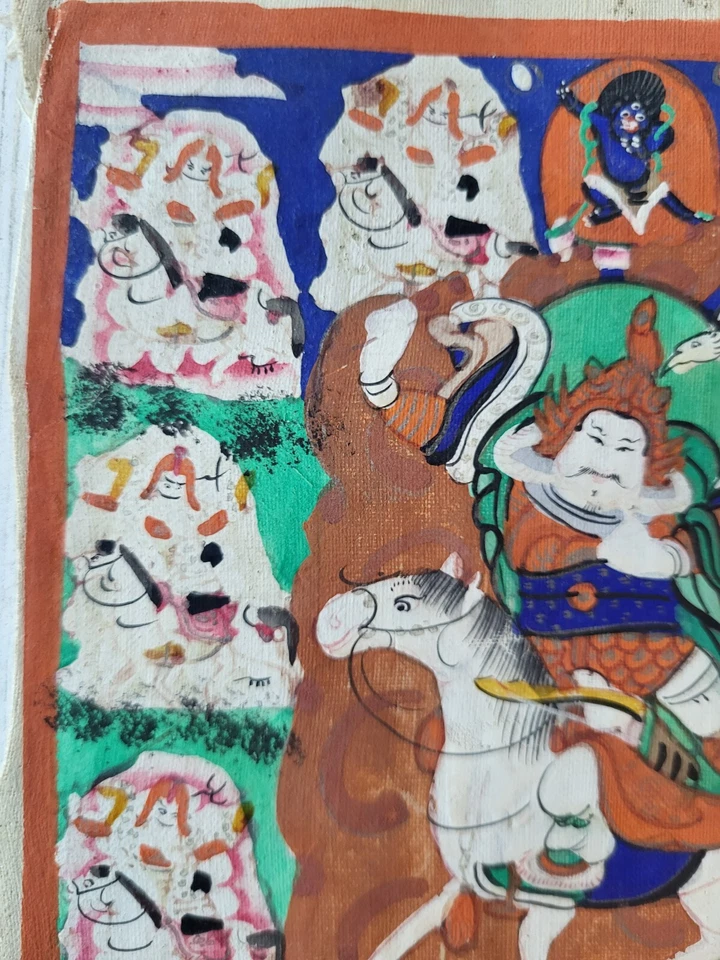 Protectores de pintura antiguos tibetanos mongoles Thanka Thangka siglo XIX Foto 4 de 4
