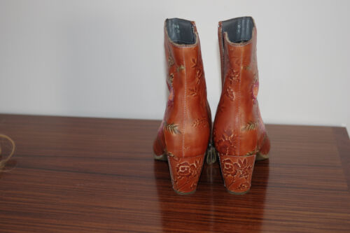 ARTISTE Spring step Folka Camel brown embroidery booties size 37 - Picture 4 of 7