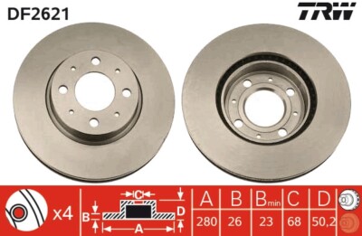 2 x TRW DF2621 Bremsscheibe für VOLVO