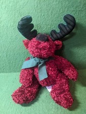 Russ Berrie Twinkle Moose Plush Burgundy Red Sparkly Fur Green Velvet Antlers
