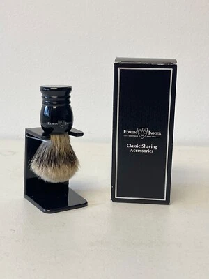 EDWIN JAGGER Best Badger Shaving Brush with Drip Stand, Imitation Ebony, Medium, Black