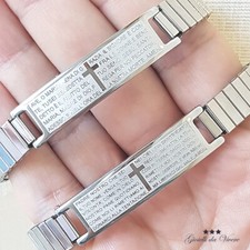 BRACCIALE ELASTICO ITALIANO UOMO DONNA PADRE NOSTRO AVE MARIA ACCIAIO INOX
