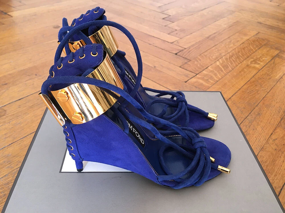 Tom Ford — TOM FORD GOLD + COBALT BLUE SUEDE CORSET SANDALS - NEW!