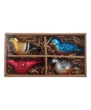 Kurt Adler Box of 4 Songbird Ornaments, blown glass, glittered NIB