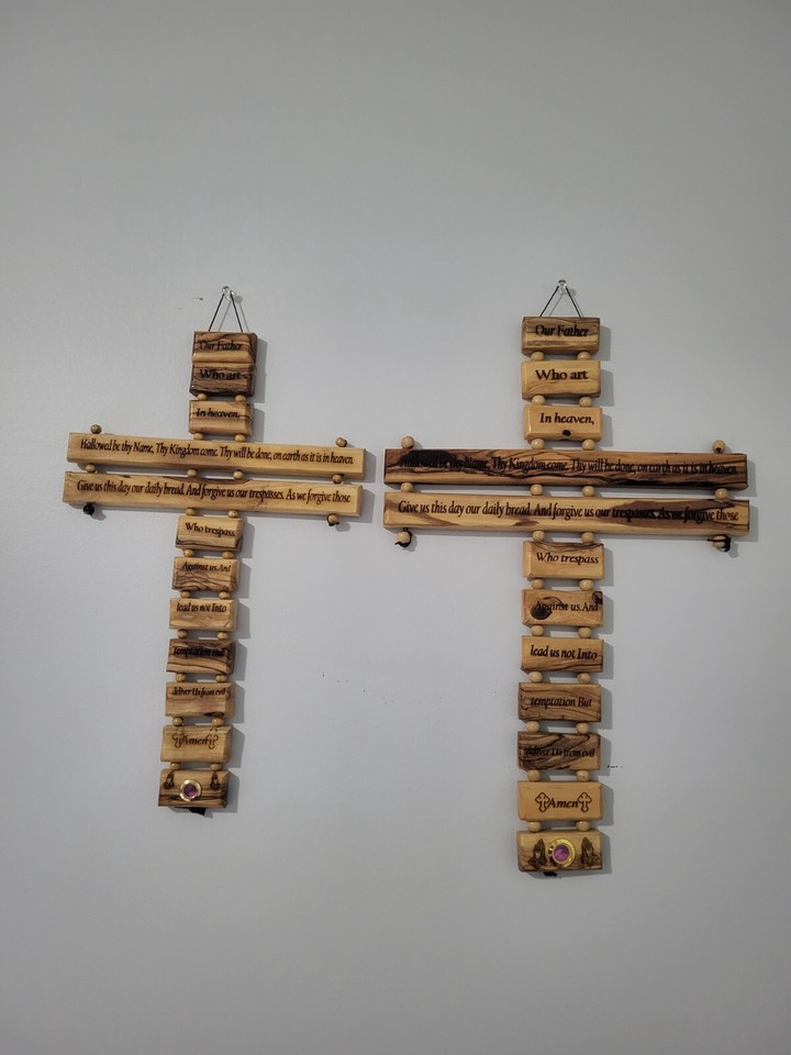 Cross Our Fathers Lord’s Prayer Wall Hanging Olive Wood 16” eBay