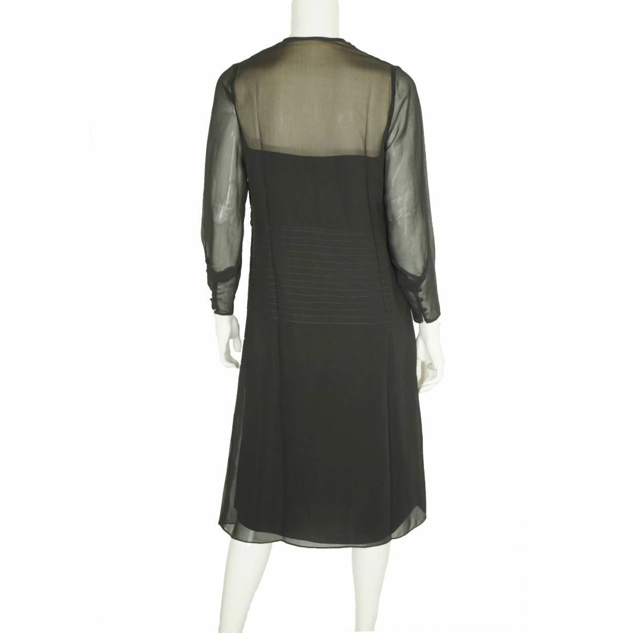 Vintage 1920s Black Silk Chiffon Day Dress with L… - image 3