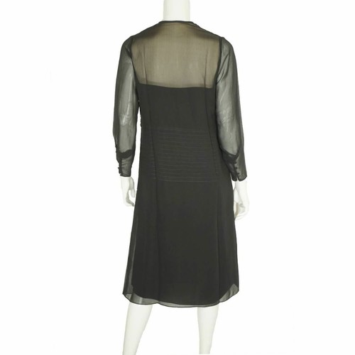 Vintage 1920s Black Silk Chiffon Day Dress with Lace Bib Size Medium - Bild 3 von 6