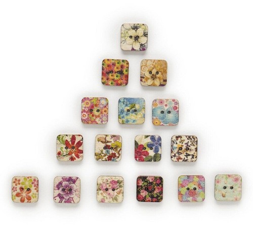 Flower Printed Square Button Clothing Scrapbooking Card Making Craft Decor 30Pcs - Picture 5 of 12