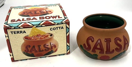 Terracotta Salsa Serving Bowl Chip Dip Pot Clay Terra Cotta Pottery Original Box - Picture 7 of 12
