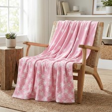 Spring Summer Flannel Blanket Throw Pink Watercolor Flowers Soft Fleece 60x80