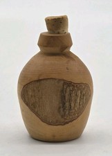 Hand Turned Wood Mini Jug 2.5" Tall Carved Wooden With Cork Stopper Handle