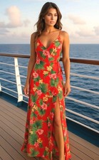 Viva a Viva Orange Floral Maxi Dress Size 8 NWT Side Slit Party Resort Casual 