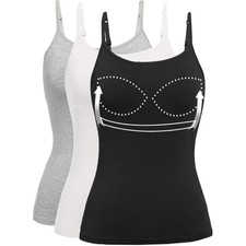 3 PACK Women's Cami Tank Top Long Layering Basic with Built in Padded Bra Vest