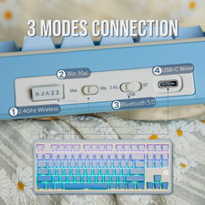 AJAZZ AK870 Mechanical Keyboard QWERTY Blue/White Wireless Bluetooth USB-C