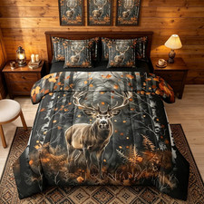 Hunting Camo Deer Comforter Set with Sheets 7 Piece Queen Size Wildlife Animal D