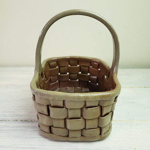 Vintage Beaumont Brothers Pottery Woven Ceramic Basket w/ Handle Pottery Signed - Bild 3 von 8