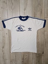 ADIDAS VINTAGE WEST GERMANY 70s FOOTBALL SHIRT COTTON CURLING JERSEY WHITE S/XS