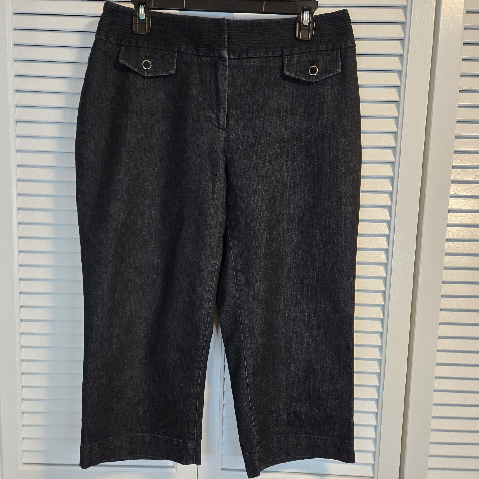 Apostrophe Black Stretch Cropped Denim Button Wai… - image 2