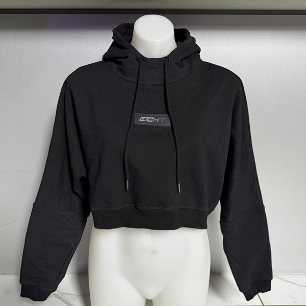 ECHT Women’s Cropped Hoodie Black Pullover Sweatshirt Activewear Size Small
