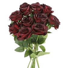 12 Pcs Roses Artificial Flowers, Fake Roses Silk Flowers with Stems, Red