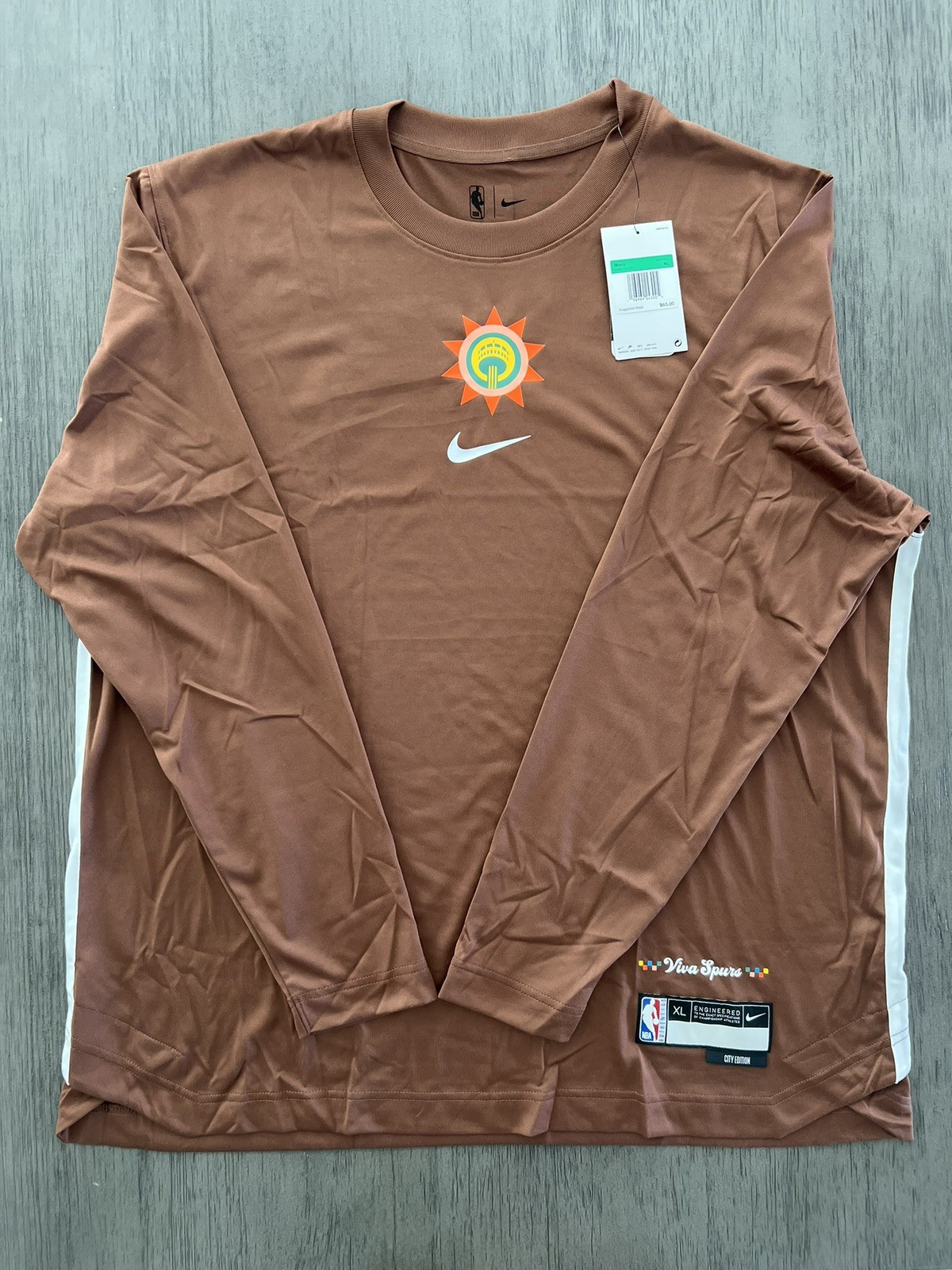 NIKE San Antonio Spurs 2023/24 City Edition Brown Long Sleeve Shooting T-Shirt