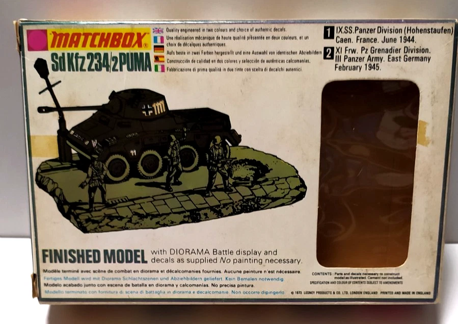 MATCHBOX  USATO 1:76 KIT MEZZO MILITARE SD KFZ 234/2 PUMA CON DIORAMA   PK-76 - Immagine 2 di 4