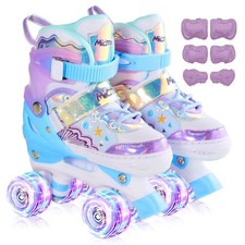 Kids Roller Skates with 6 Protection Pads, Adjustable Size Girl Roller Skates...
