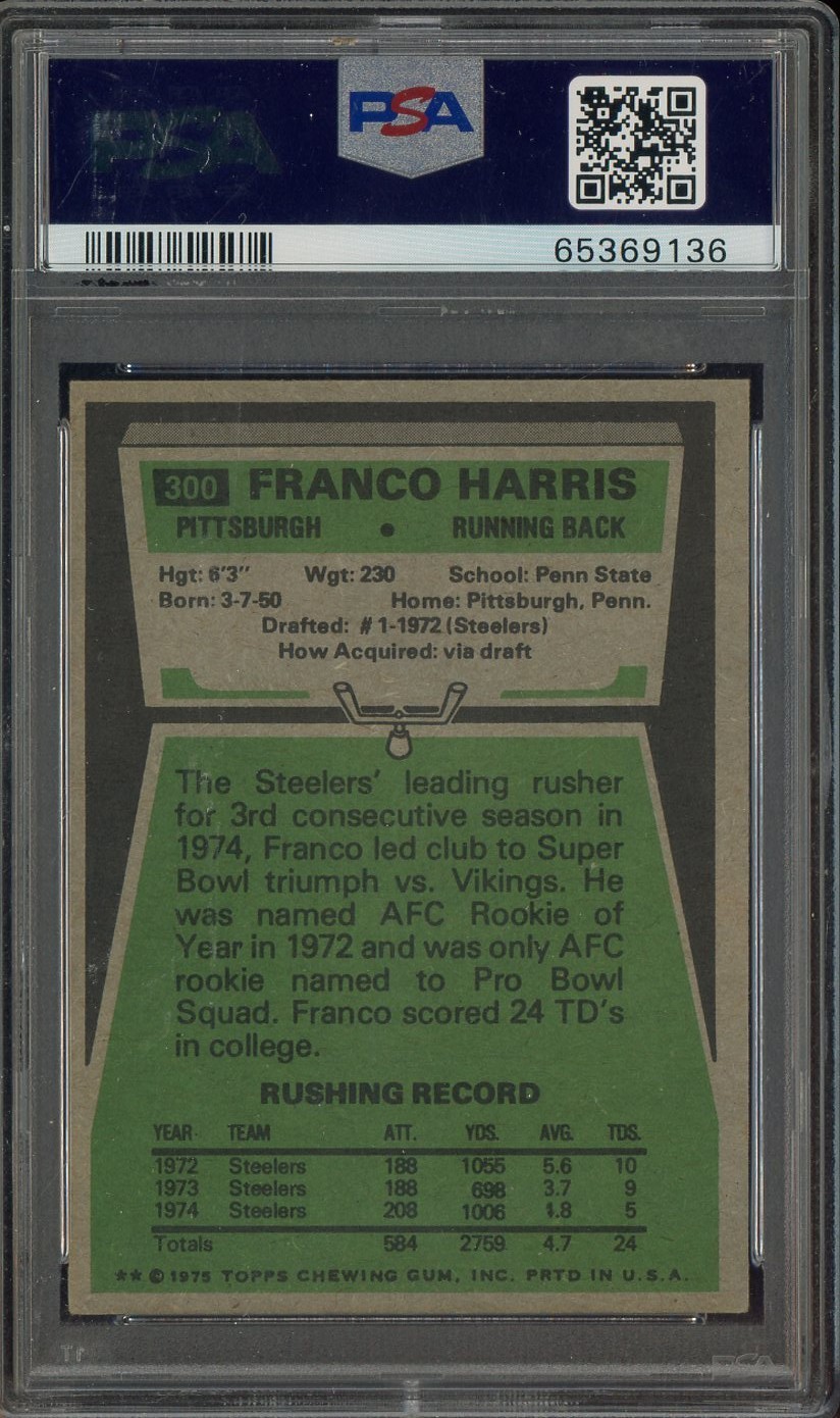 VINTAGE 1975 TOPPS FB #300 FRANCO HARRIS STEELERS HOF GRADED PSA 6 view 2