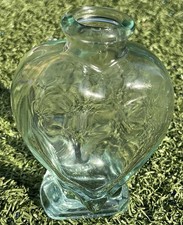 Vintage Heart-Shaped Aqua Glass Bottle   3  Wide Embossed Base Decorative