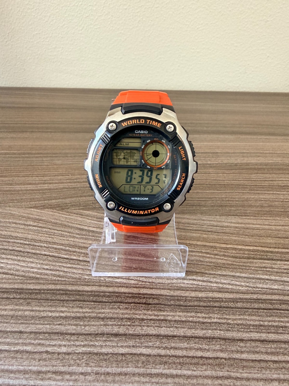 Casio AE‑2100W 3196 Red Digital Watch 200M Water Resist World Time 10‑Year Batte