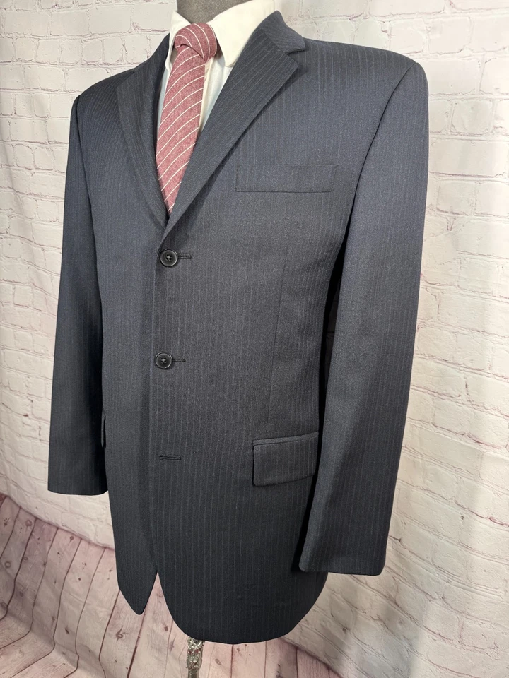 DKNY мужской уголь серый шерсти синий в тонкую полоску 2 изделия костюм 38R куртка 34 x 29 брюки - Изображение 3 из 4