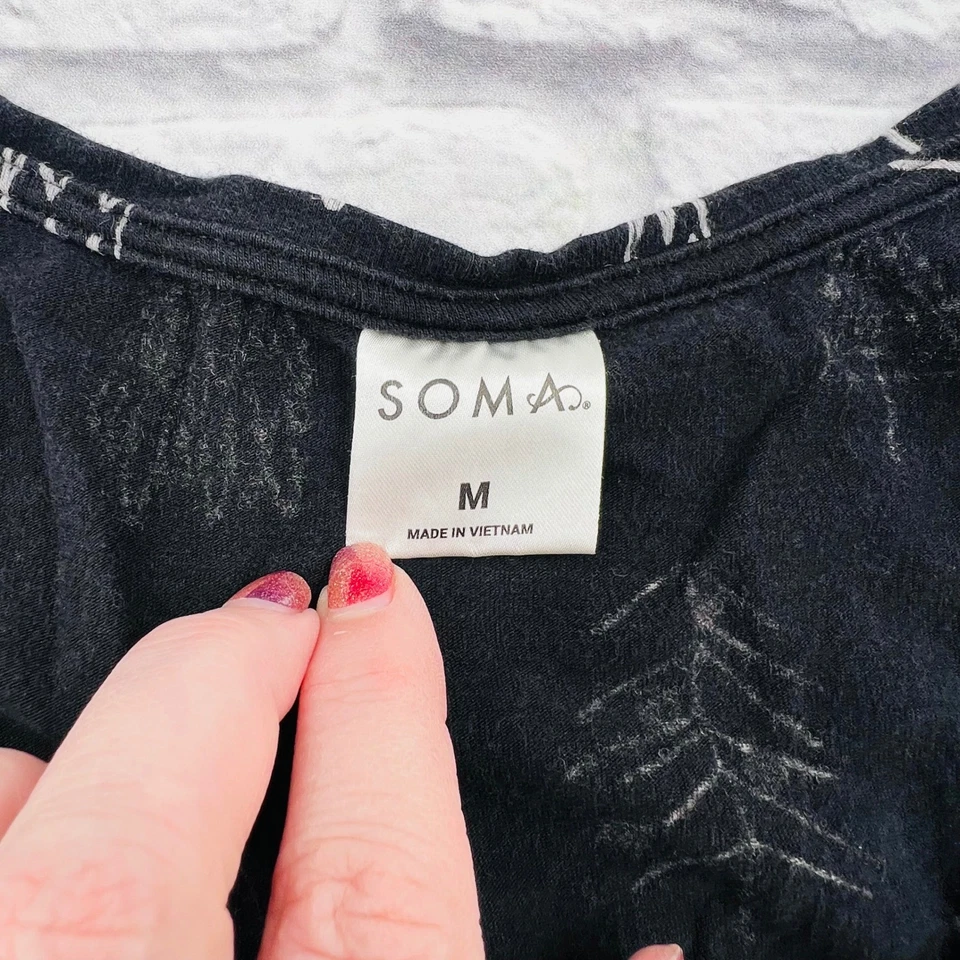 Camisón pijama árbol de Navidad negro Soma manga larga talla M tejido suave acogedor Foto 3 de 4