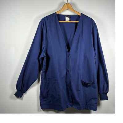 Cherokee Workwear 4301 Scrub Cardigan Jacket Women s L Navy Medical Nurse