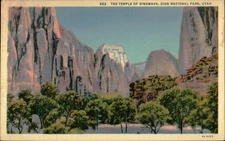 Curt Teich Zion National Park The Temple of Sinawava Postcard Unposted Vintage