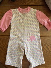 Vintage Healthtex Baby Girl One Piece Jumper/Outfit Pink/White 18 Months USA
