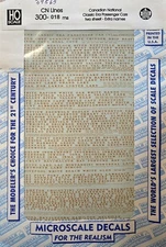 Microscale 300-12 HO CNR/GTW/CV Classic Era Passenger Car Stripes Decal Sheet