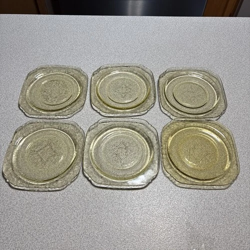 Vintage Federal Madrid Yellow Bread & Butter Depression Glass Plates 6" lot of 6
