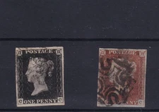GB 1840 Penny Black/1841 Penny Red, Plate 18 Matched Pair.    Fine Used (t16526)